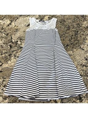 Size L Wild Child Youth Girls Dress Lace Top Flare Bottom White Black Stripes